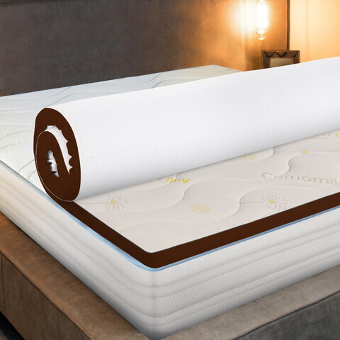 Topper Fitt Chamomile 180x200 cm, 7 Zone de Confort, Husa hipoalergenica detasabila, lavabila