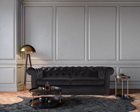 Canapea extensibila Oxford Chesterfield, 3 locuri, Graphite