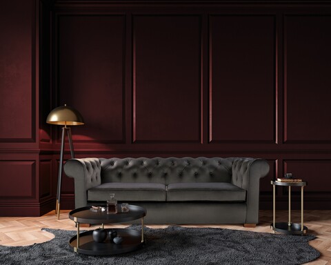 Canapea extensibila Oxford Chesterfield, 3 locuri, Antracit