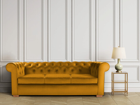 Canapea Oxford Chesterfield, 3 locuri, Mustard