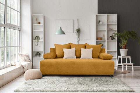 Canapea extensibil Perugia, textil reyat, Mustar