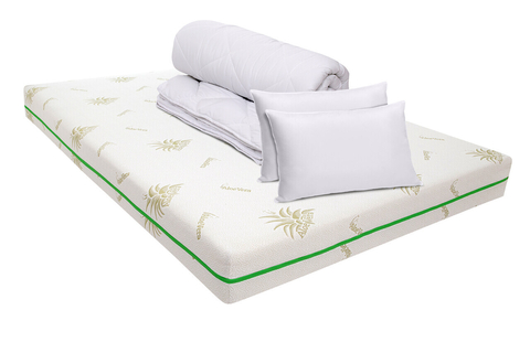 Pachet saltea ortopedica Relax Aloe Vera 160x200x17 cm, spuma  Memory 2 cm, pilota 200x220 cm si 2 perne 50x70 cm