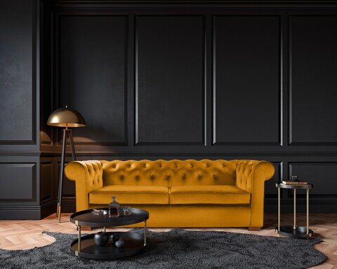 Canapea extensibila Oxford Chesterfield, 3 locuri, Mustard