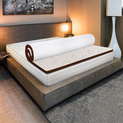 Topper Fitt Chamomile 180x200 cm, 7 Zone de Confort, Husa hipoalergenica detasabila, lavabila